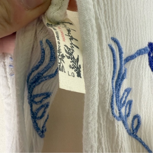 Free People Adelaide Festival Slip Dress Ivory White with Blue Embroidery Large - Picture 7 of 10